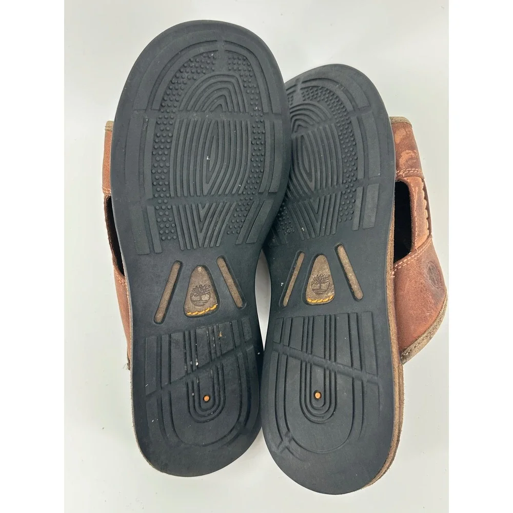 Timberland Mens Brown Leather Slide Sandals Contrast Stitching 53083 Size 10M